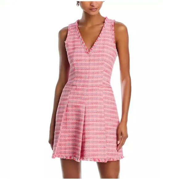 NWT Cinq a Sept Matilda Tweed Matilda Mini Dress Sz2/4/6 Sugar Coral Pink Blush